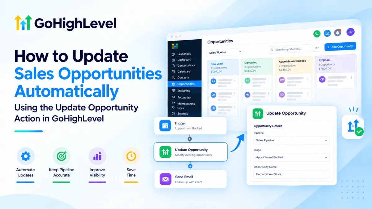 GoHighLevel Update Opportunity action for automated sales pipeline management