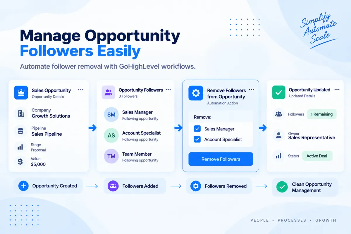 GoHighLevel Remove Followers from Opportunity workflow action for CRM opportunity management automation
