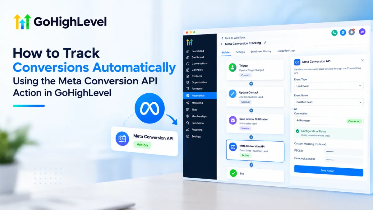 GoHighLevel Meta Conversion API Action workflow for tracking conversions