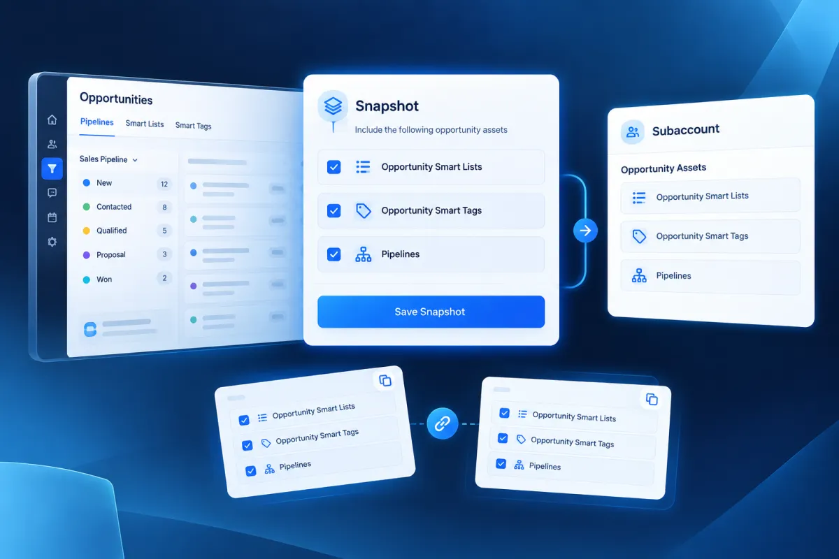 GoHighLevel Snapshots with Opportunity Smart Lists and Smart Tags