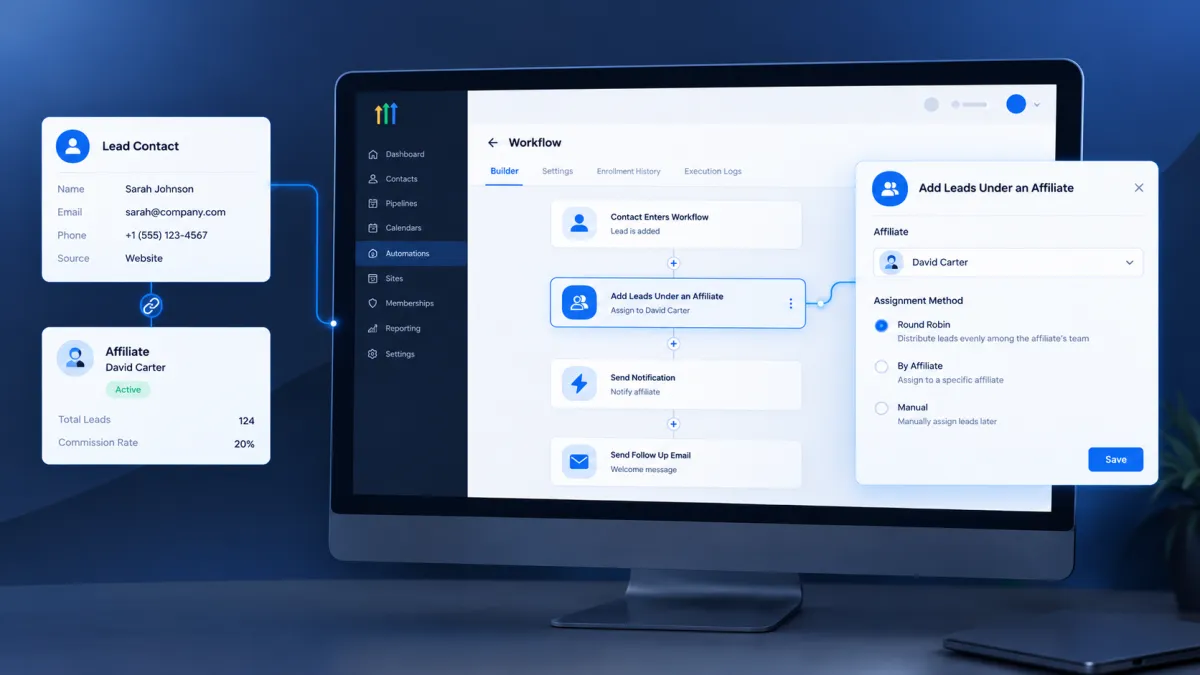 GoHighLevel Add Leads Under an Affiliate workflow action