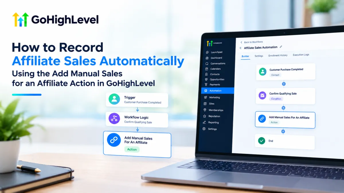 GoHighLevel Add Manual Sales For An Affiliate workflow action for recording affiliate sales