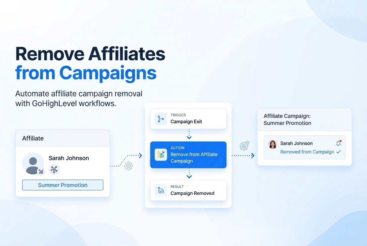 GoHighLevel workflow removing an affiliate from a campaign