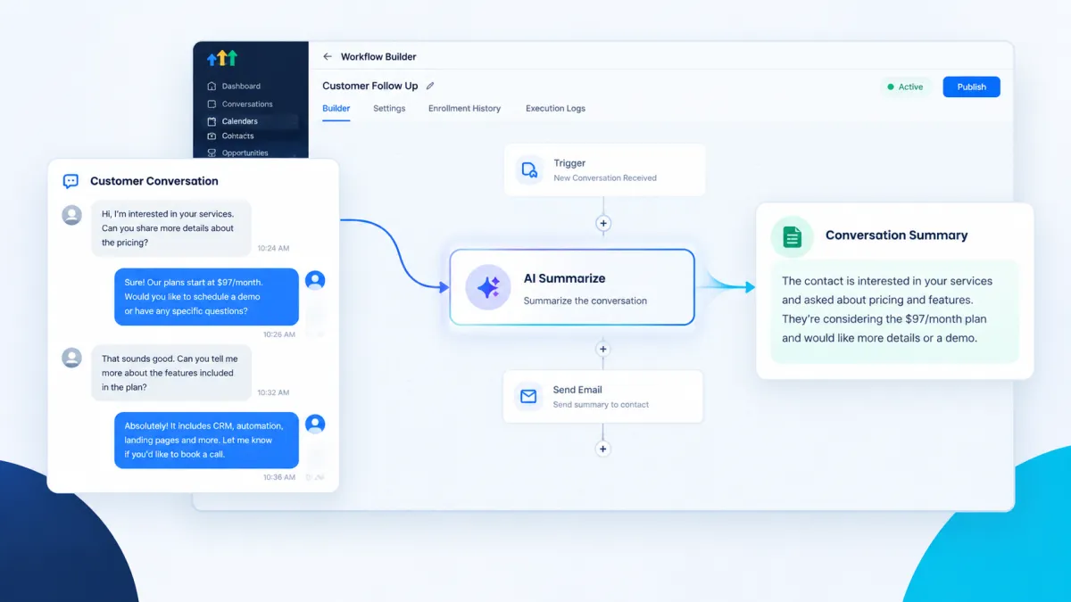 GoHighLevel AI Summarize Action for customer conversation summaries