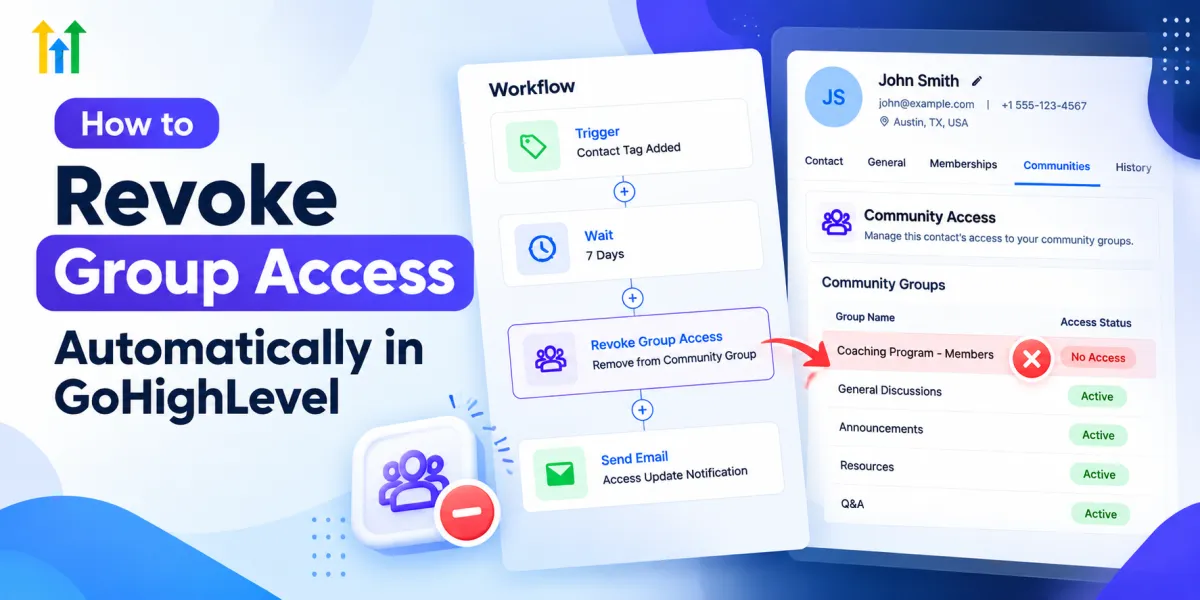 GoHighLevel Revoke Group Access workflow automation showing community access removal.