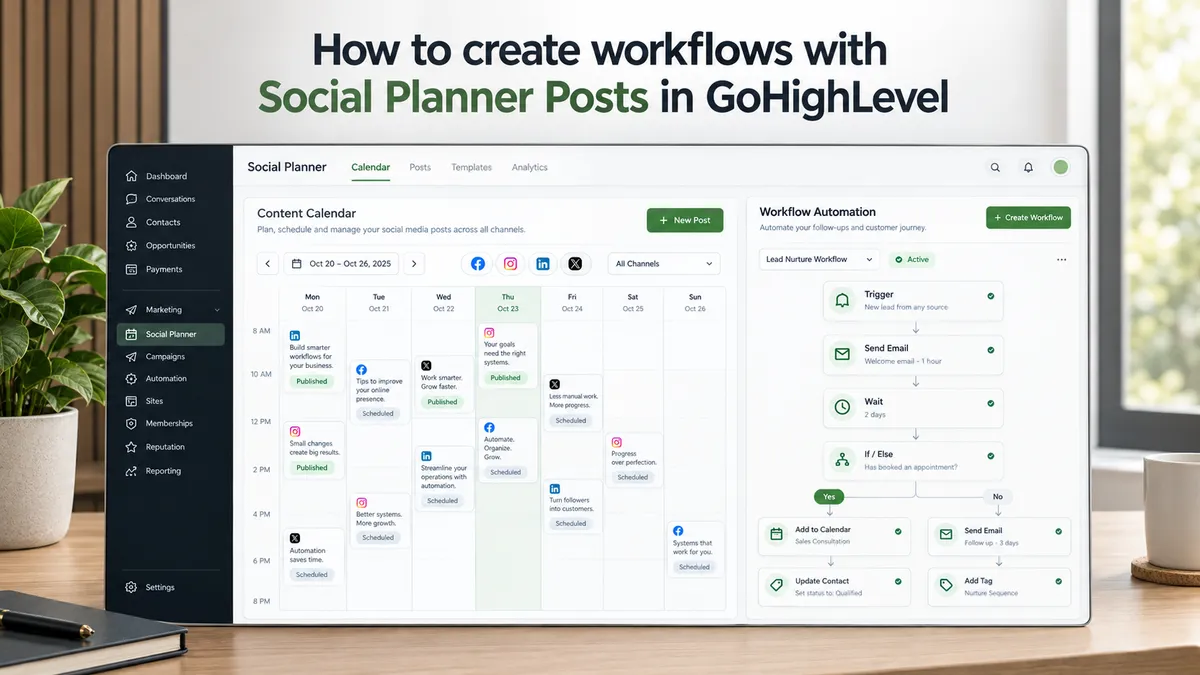 GoHighLevel Social Planner Posts trigger and workflow automation dashboard