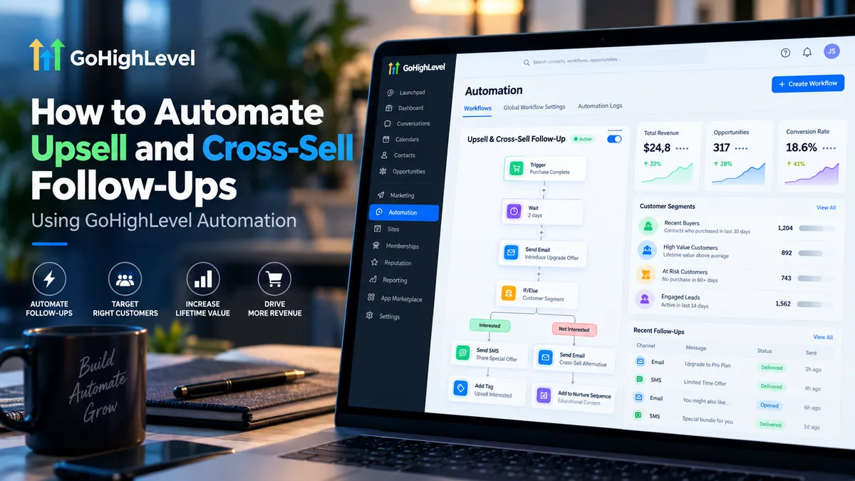 GoHighLevel upsell and cross-sell automation with customer follow-up workflows.