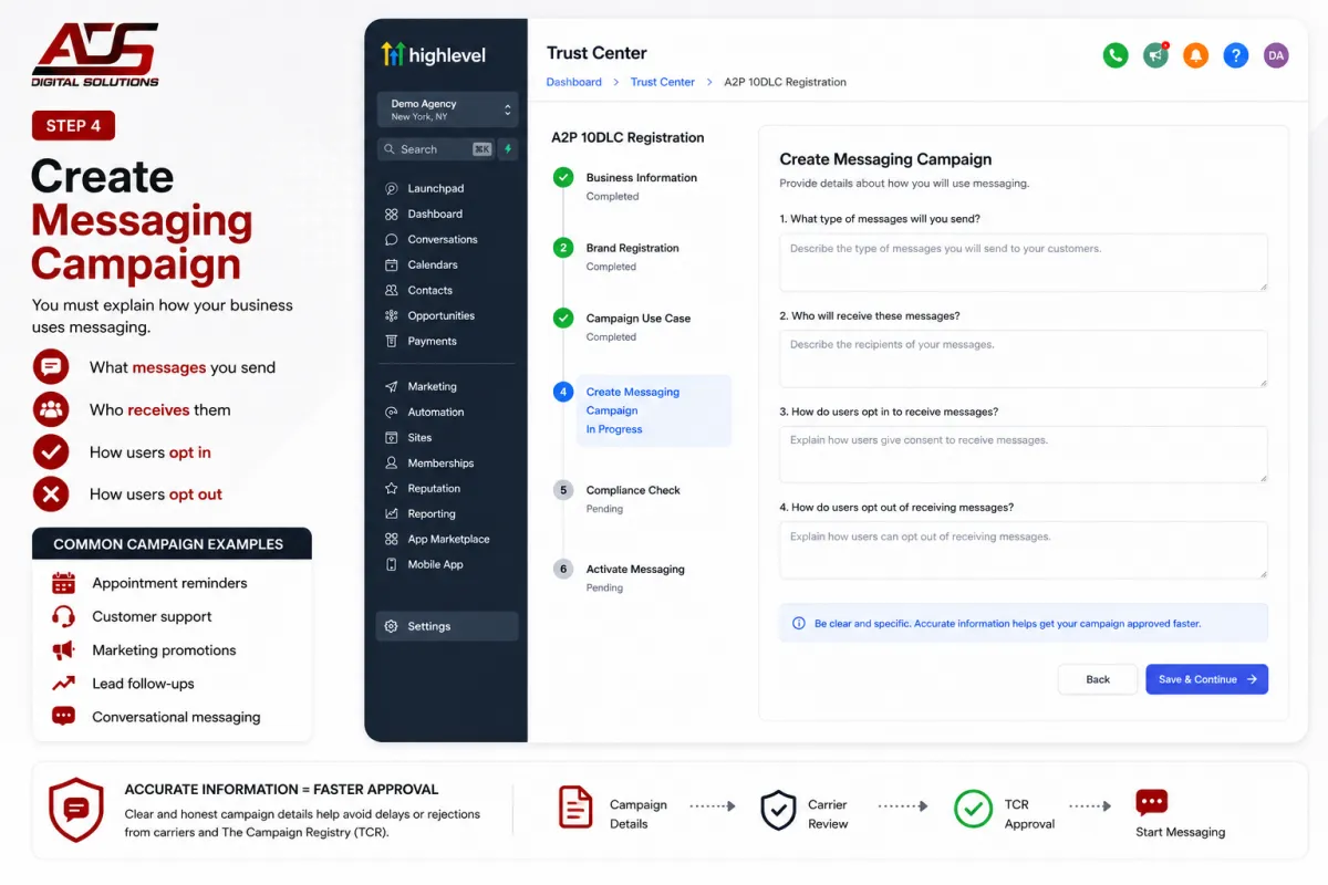 Create Messaging Campaign in GoHighLevel