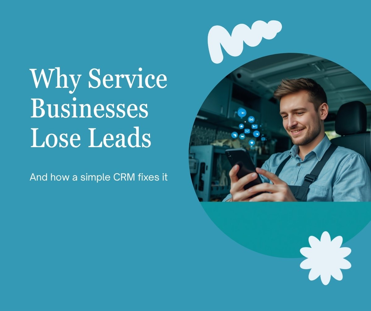Service business owner in a work van looking at a phone full of missed calls and unread texts