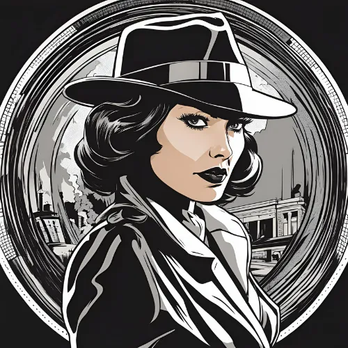 Detective in Front of Circular Mirror
