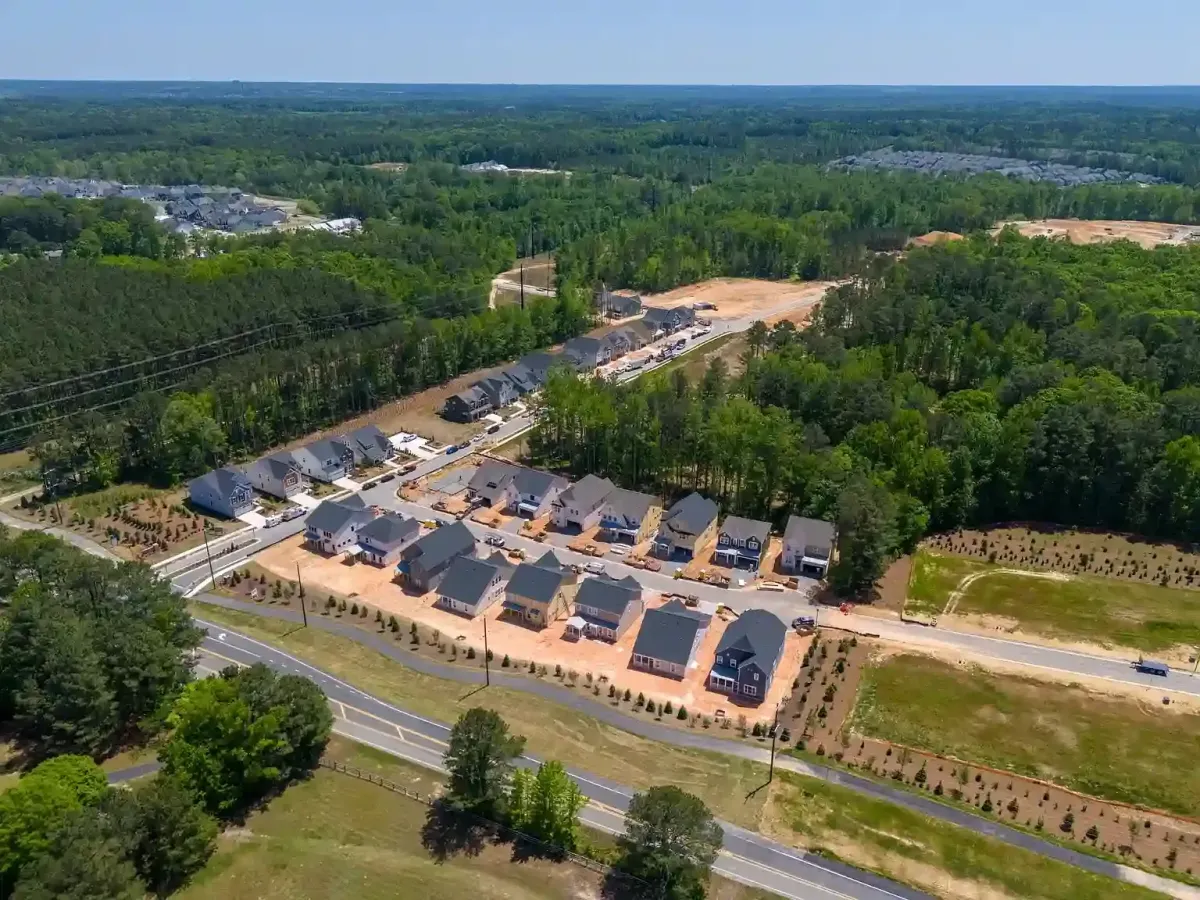 Aerial drone view of New Costruction omes in Apx NC