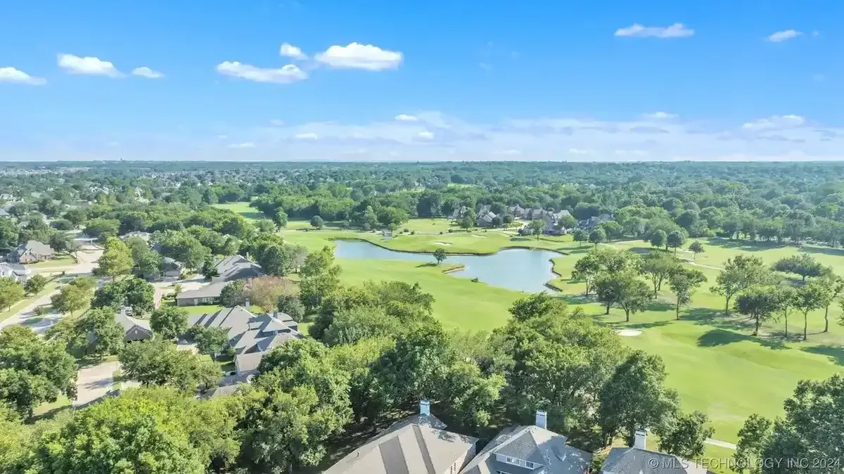Aerial drone view of established Cary NC neighborhood