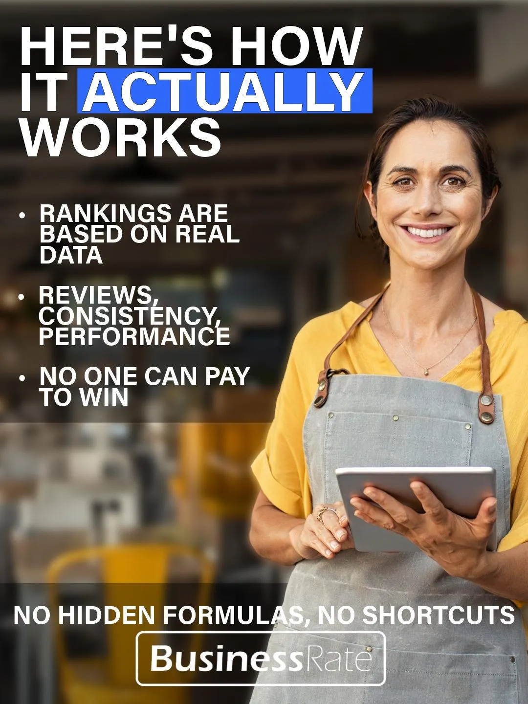 Data-driven business ranking system showing review analytics, consistency metrics, and performance indicators determining top rankings