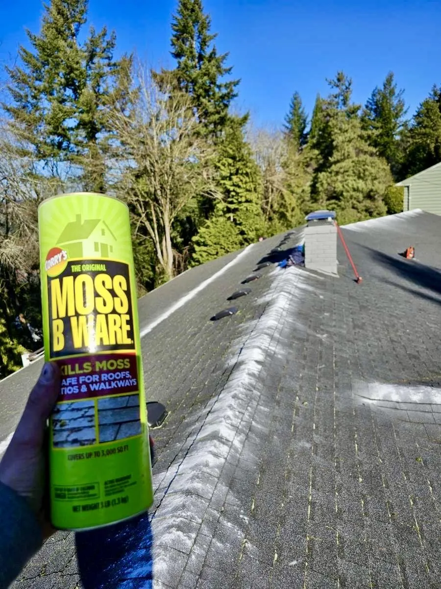 An image of moss powder in a roof after it was scrubbed and cleaned.