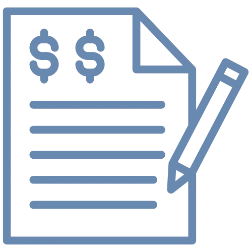 Graphic of a paper and pen, signifying the importance of financial planning for senior care transitions.