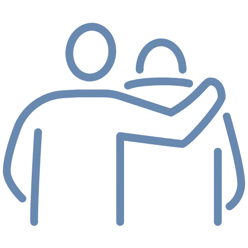 Graphic of two people, with one arm around the other's shoulder, representing family coaching and emotional support.