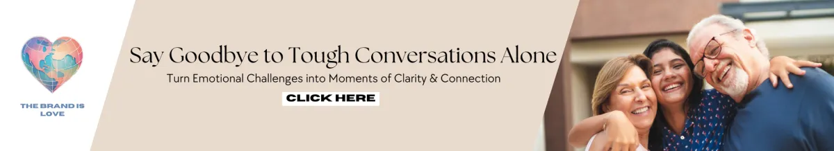  Daughter embracing elder parents with smiles, reflecting the positive impact of expert family coaching for end-of-life care and grief support.