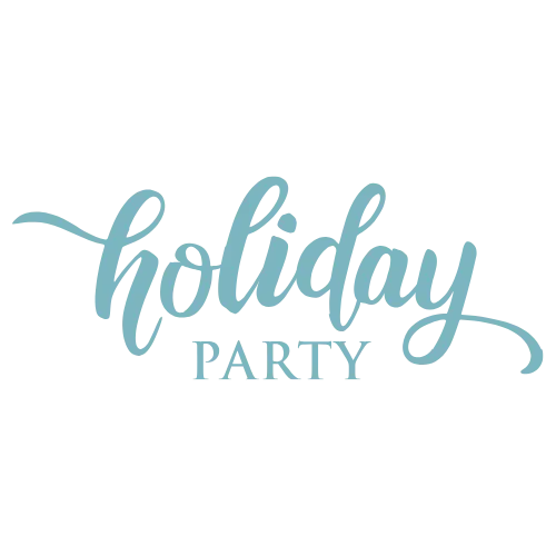 Graphic with the text "Holiday Party," symbolizing holiday decorating services for seniors to create festive and joyful environments.