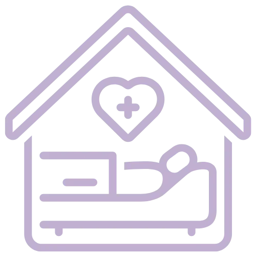 Graphic of a house with a person laying in bed, symbolizing hospice and palliative care services