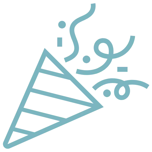 Graphic of a party hat, representing senior event planning for meaningful celebrations tailored to seniors’ preferences.