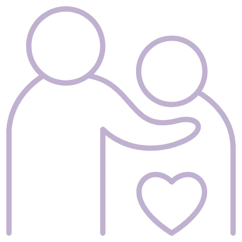 Graphic of two people with one arm around the other and a heart symbolizing grief and bereavement support.