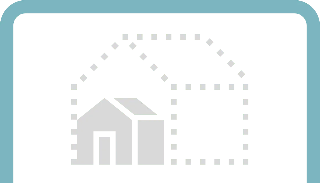 Graphic of a large house in the background and a smaller house in the foreground, representing senior downsizing tips for simplifying and transitioning.