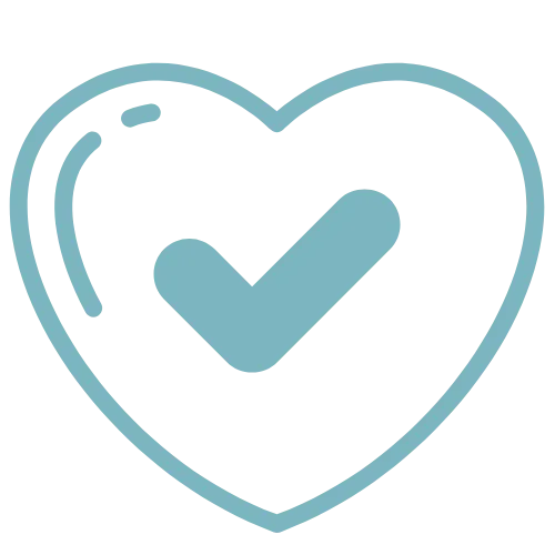 Graphic of a heart with a checkmark in the middle, representing senior check-in services for connection and reliable support.