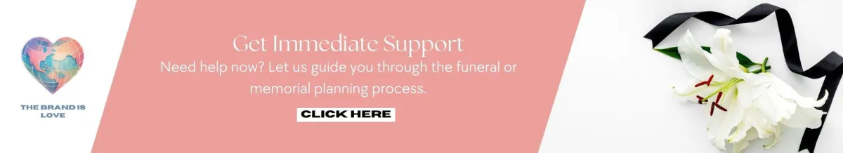 White lily with black ribbon, symbolizing immediate support for funeral and memorial services.