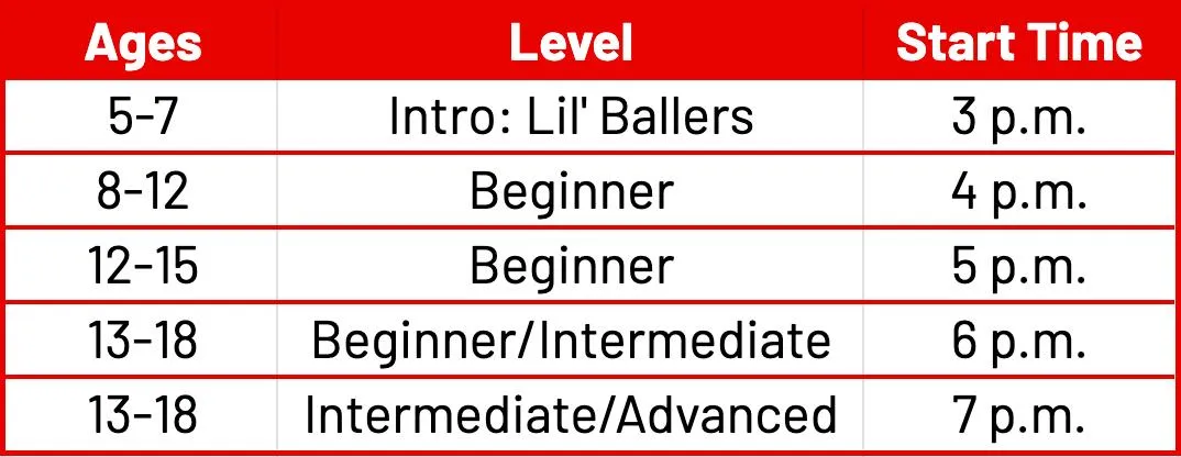 Redline Athletics Basketball training schedule image