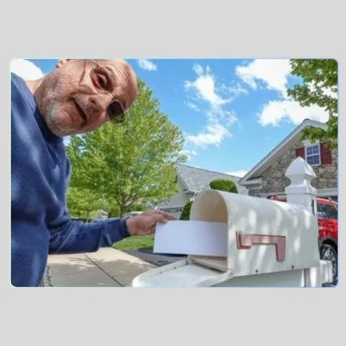 Happy gentleman at his mailbox