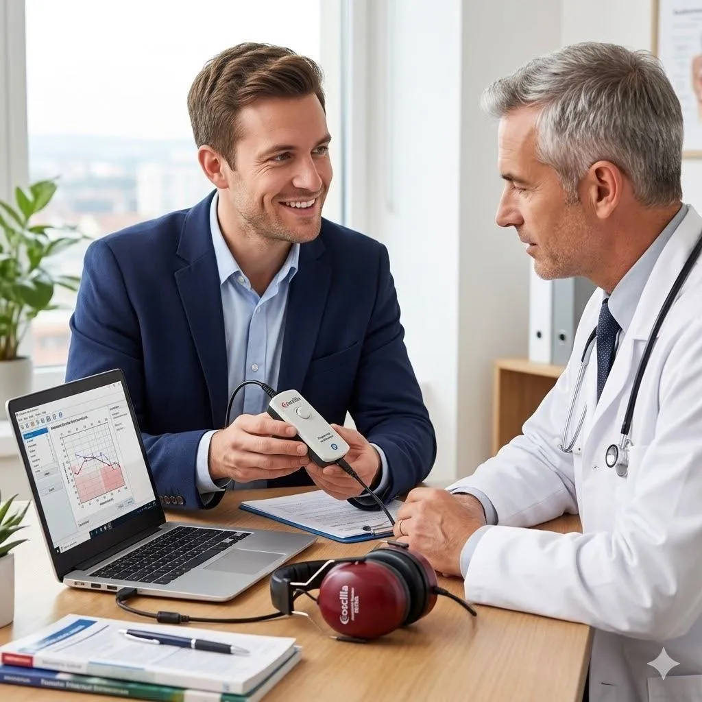 Illustration professionnelle d’un technicien en maintenance d’équipements médicaux dans un environnement hospitalier moderne en France