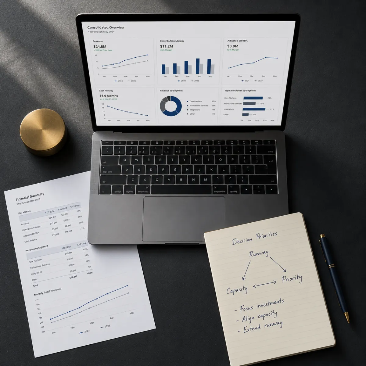 Financial, marketing and operational business data connected for executive decision-making