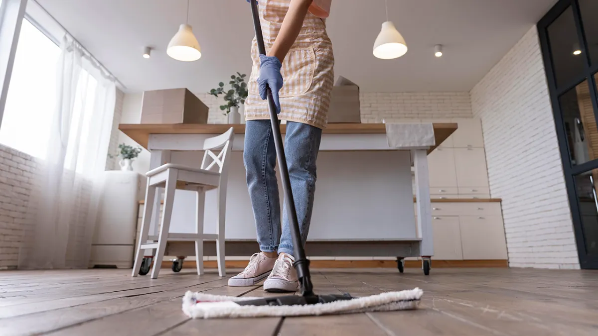 image of a person cleaning the house with a mop