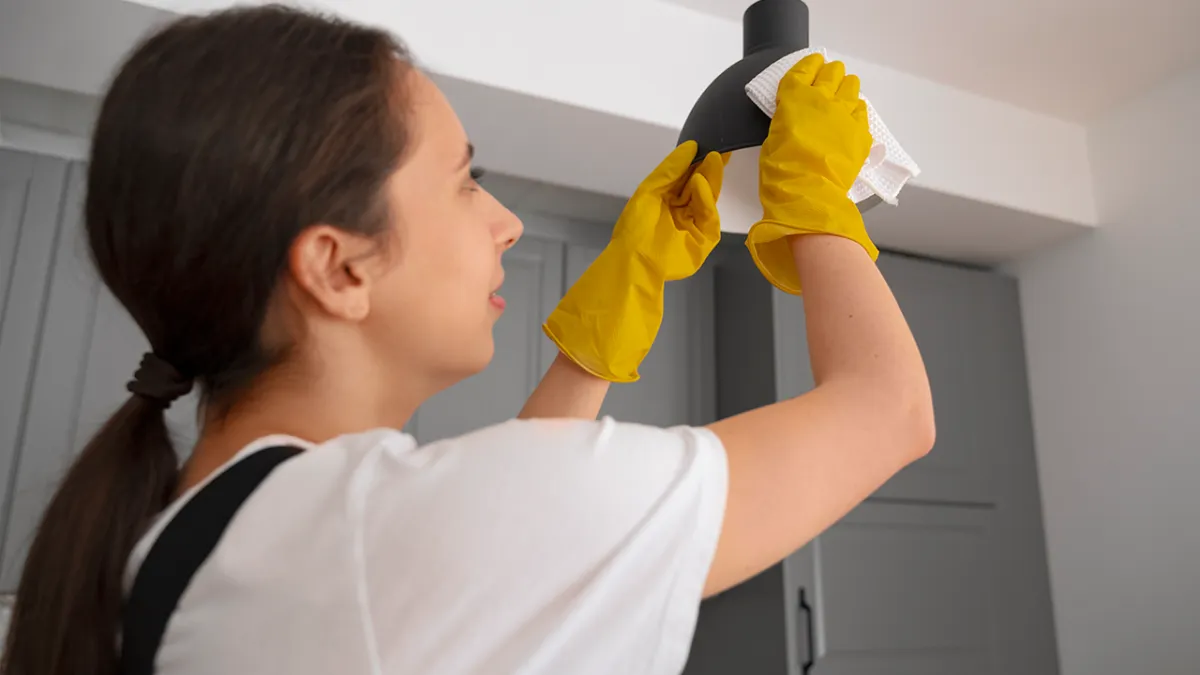 image of one person cleaning his apartment