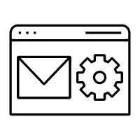 Icono de una pantalla en la que aparece un email y un engranaje para representar el momento adecuado de responder al cliente.