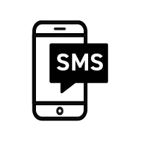 Icono de un celular y un icono que dice SMS para representar el mensaje que le llega a los clientes cuando no contestas una llamada.