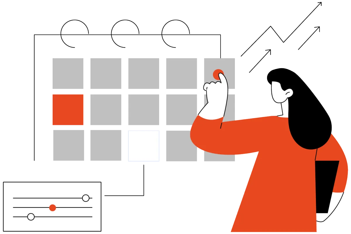 Ilustración de una dama agendando citas en un calendario.