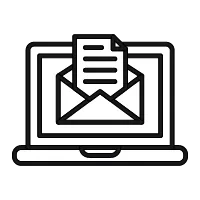 Icono de una computadora portatil y un sobre de mensaje en su pantalla para representar la mensajería.