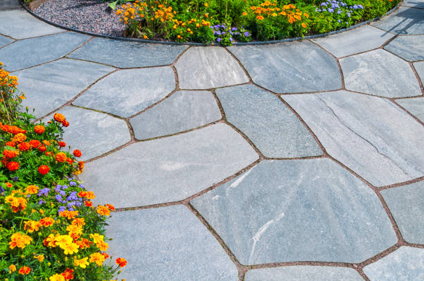 Custom patio design with natural stone in Northborough MA
