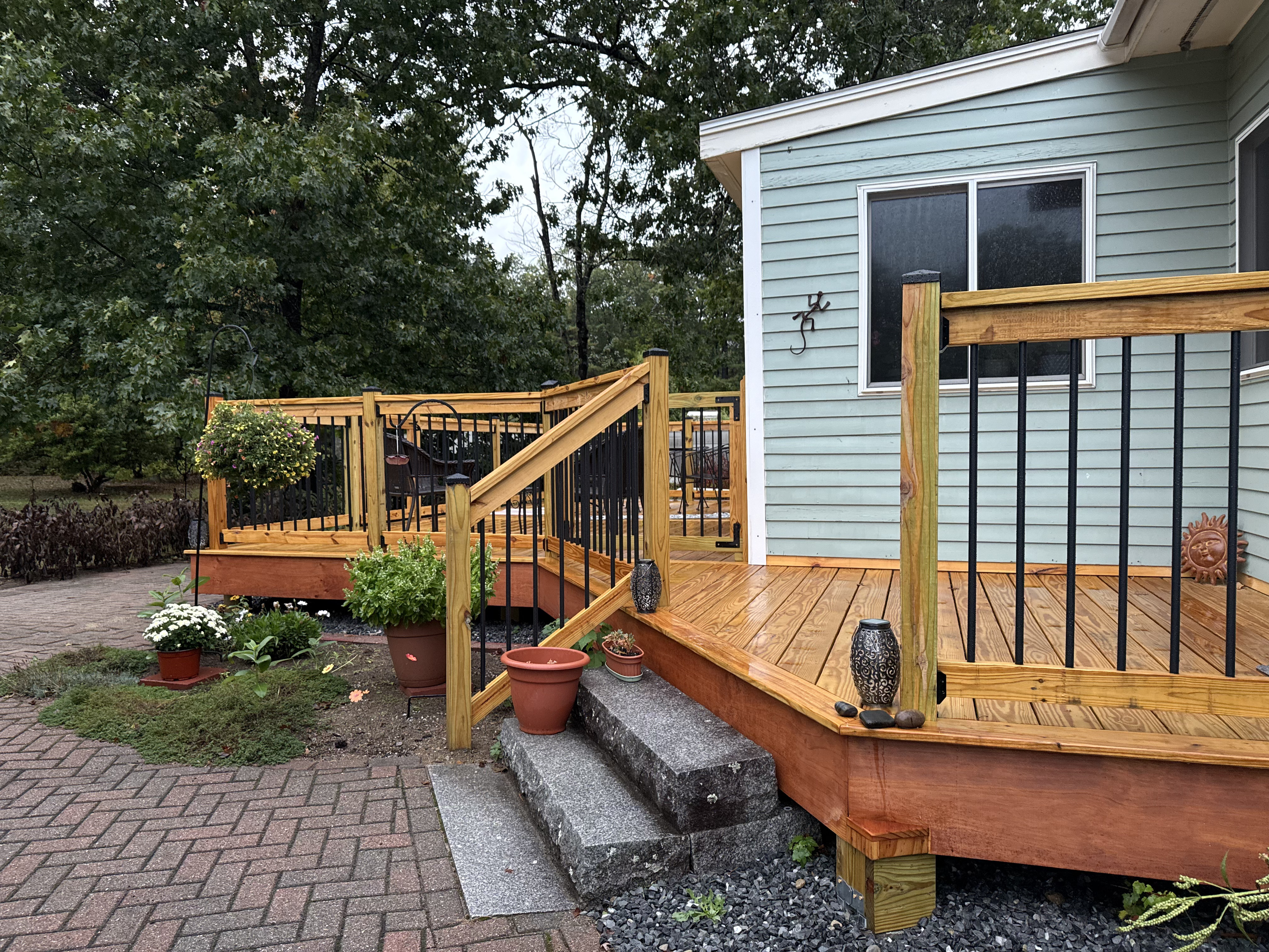 Custom deck with stone stops in Westborough, MA