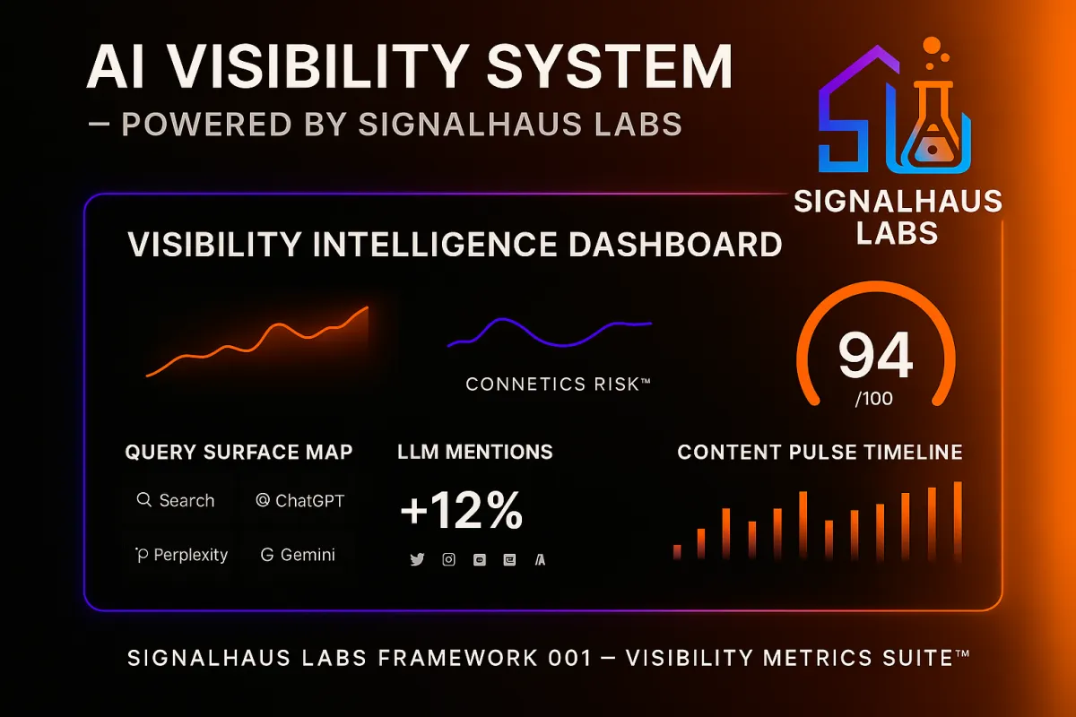 AI Visibility System dashboard powered by SignalHaus Labs — real-time visibility, analytics, and signal mapping.