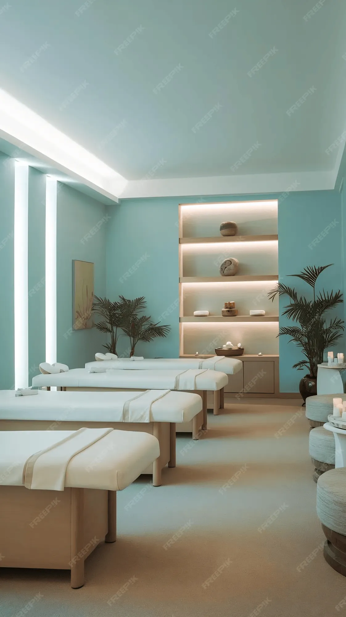 Bright, modern treatment room interior at David Med Spa with aqua accents