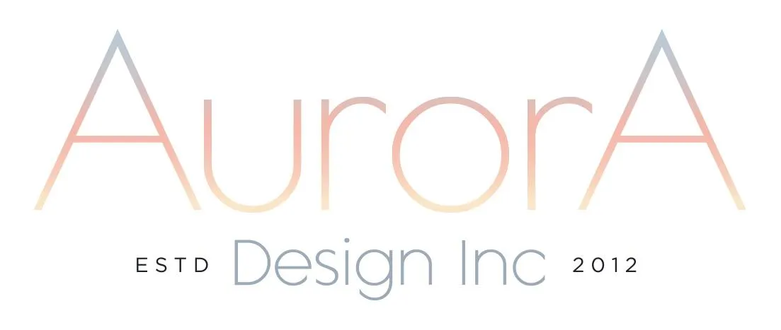 Logo "Aurora Design Inc Est 2012" with the Aurora in sunrise colours