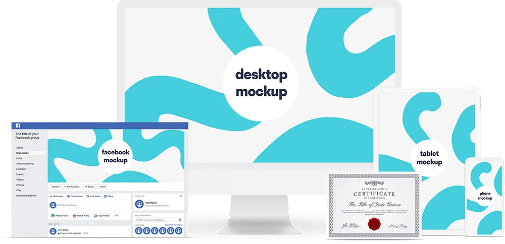 Desktop mockup displaying various social media icons arranged on the screen.