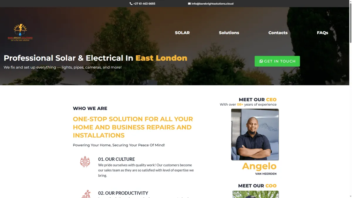 Bare Bright Solutions' Picture of website Home Page