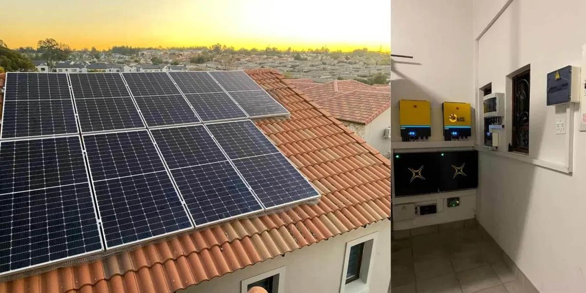 Solar panel on roof and battery back up inverter system