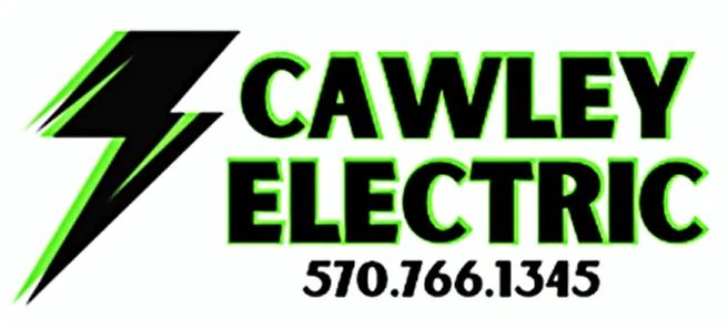 Cawley Electric logo featuring a lightning bolt and contact number 570.766.1345, representing electrical services in Northeastern Pennsylvania.