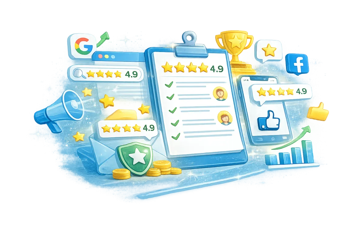 Paid advertising campaign management illustration showing Google Ads, Facebook Ads, and performance tracking.