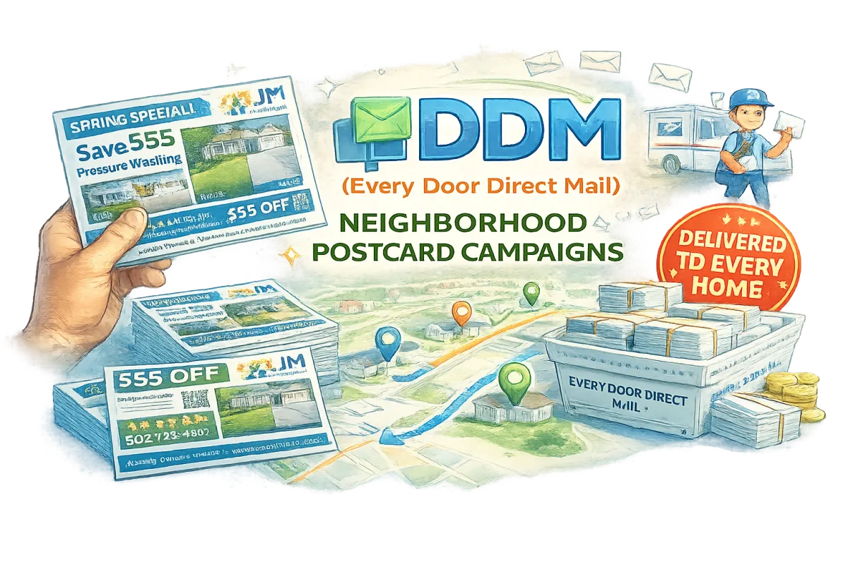 Paid advertising campaign management illustration showing Google Ads, Facebook Ads, and performance tracking.