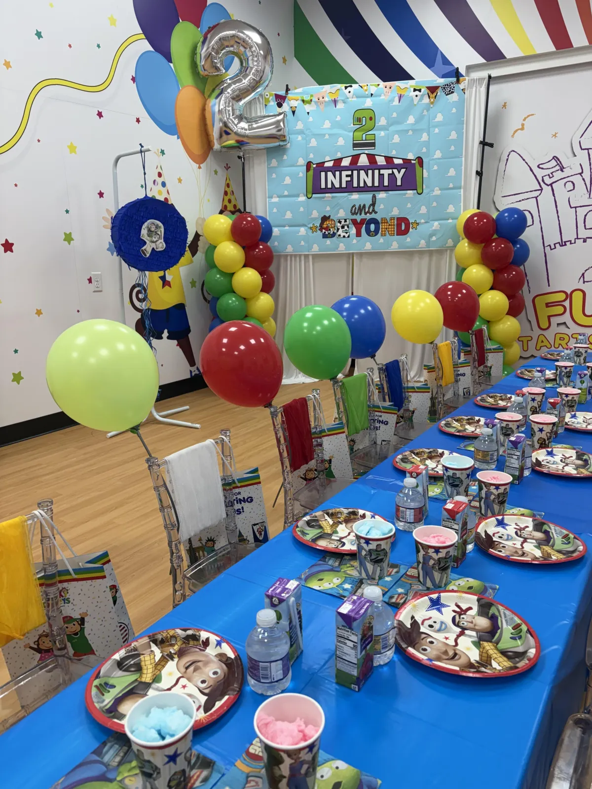 Decorated private party room at Cheeky Monkeys